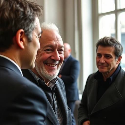 Jean-Paul Gaultier souriant lors d'une interview dans son atelier à Paris.